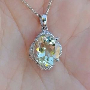 Silver Prasiolite &Diamond Green Amethyst Necklace